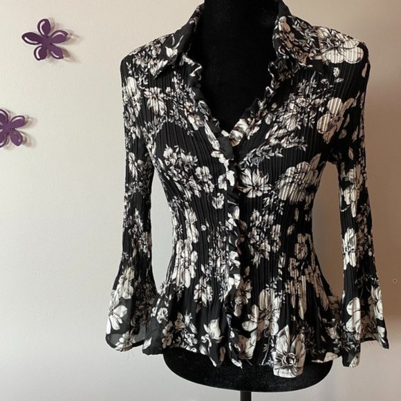 Allison Taylor Black & White Floral Blouse sz M - Picture 1 of 6